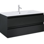 Oltens Vernal szafka 100 cm podumywalkowa wisząca z umywalką czarny mat/ biały połysk 68463300