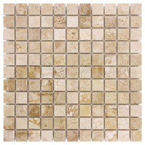 Travertine Cream 25 – Polerowana Mozaika z Trawertynu Kwadrat 25x25 mm Travertine + Emperador