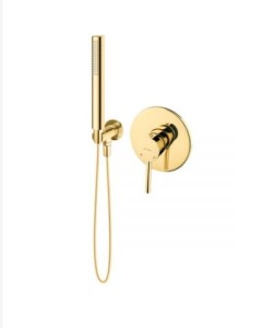 Zestaw Oltens Molle bateria prysznicowa podtynkowa z zestawem prysznicowym Ume Hvita złoty połysk 36612800
