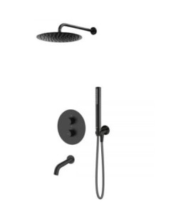 Zestaw Oltens Katla bateria podtynkowa termostatyczna z deszczownicą 30 cm Vindel i kompletem prysznicowym Ume czarny mat 36611300