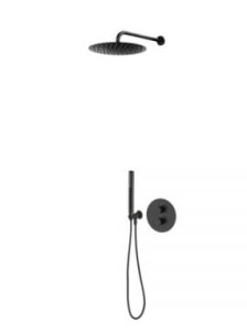 Zestaw Oltens Katla bateria podtynkowa termostatyczna z deszczownicą 30 cm Vindel i kompletem prysznicowym Ume czarny mat 36608300