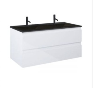 Oltens Vernal szafka 120 cm podumywalkowa wisząca z umywalką biały połysk/czarny mat 68465000