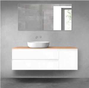 Oltens Vernal zestaw mebli łazienkowych 140 cm z blatem biały połysk/dąb 68264000
