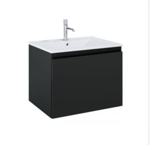 Zestaw Oltens Vernal umywalka z szafką 60 cm biały połysk/czarny mat 68012300