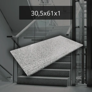 Płytka schodowa granitowa G603 szara antypoślizgowa ryflowana  polerowana Bianco Cristal 30,5x61x1
