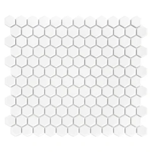 Mozaika heksagonalna biała błyszcząca DUNIN Hexagonic 26x30 – gres na siatce