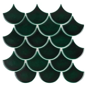 Mozaika rybia łuska zielona DUNIN Mini Fish Scale Bora 88 – 29,6x30 cm, gres błyszczący
