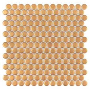 Mozaika penny round złota matowa DUNIN Miss Penny Gold – gres 27x27 cm