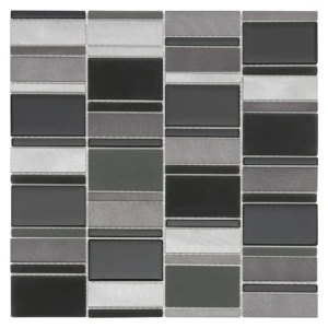 Allumi Piano Grey 73 – mozaika metalowo-szklana prostokątna szaro-czarna | DUNIN