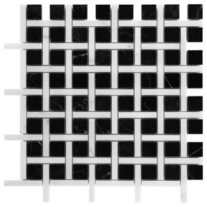 Pure Black BW02 – mozaika marmurowa czarno-biała 30,5x30,5 cm | Styl kosza wiklinowego | DUNIN