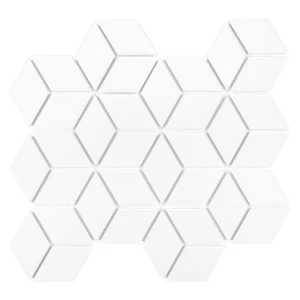 Mini Rombic White 48 – Biała Mozaika Gresowa, Romby 3D, Błyszcząca | DUNIN Rombic