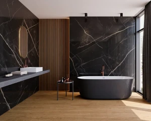 Spiek kwarcowy Calacata Black 120x278 5,6mm mat coverlam imitacja marmuru