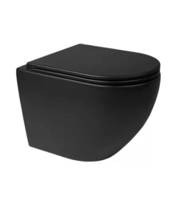 Zestaw Oltens Hamnes miska WC wisząca PureRim z powłoką SmartClean z deską wolnoopadającą Ovan Slim czarny mat 42514300
