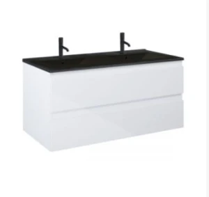 Oltens Vernal szafka 120 cm podumywalkowa wisząca z umywalką biały połysk/czarny mat 68465000