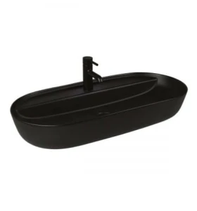 Oltens Hamnes Thin umywalka 80x40 cm nablatowa owalna z powłoką SmartClean czarny mat 41815300