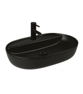 Oltens Hamnes Thin umywalka 62x42 cm nablatowa owalna z powłoką SmartClean czarny mat 41814300