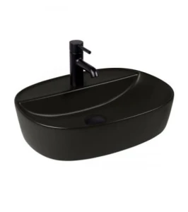 Oltens Hamnes Thin umywalka 51x39 cm nablatowa owalna z powłoką SmartClean czarny mat 41813300