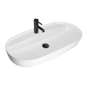 Oltens Hamnes Thin umywalka 80x40 cm nablatowa owalna z powłoką SmartClean biała 41815000