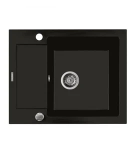 Oltens Gravan zlewozmywak granitowy 1-komorowy z krótkim ociekaczem 62x50 cm czarny mat 72102300